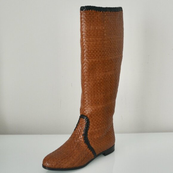 NIB PRADA WOVEN LEATHER RIDING BOOTS - Picture 2 of 8